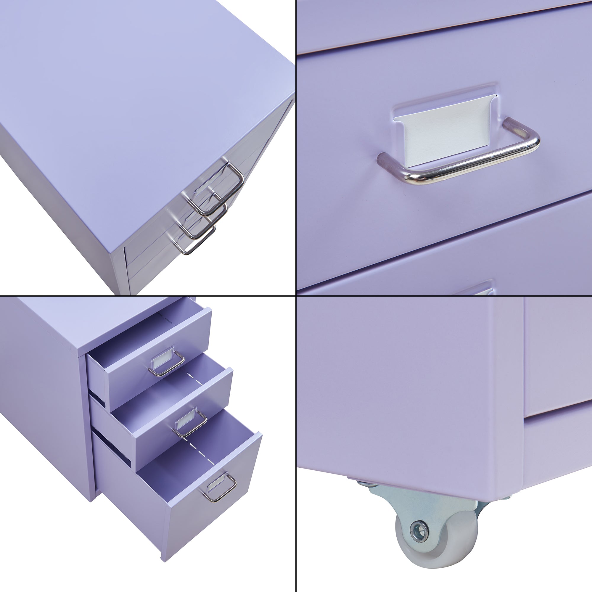 Cassettiera Kökar in Acciaio Mobile Archivio con 3 Cassetti e Rotelle - Lilla [en.casa]