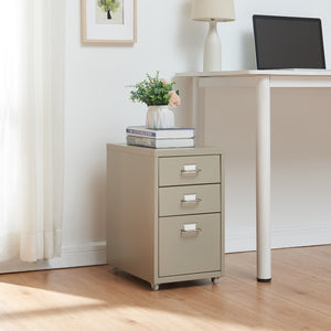 Cassettiera Kökar in Acciaio Mobile Archivio con 3 Cassetti e Rotelle - Color Cammello [en.casa]