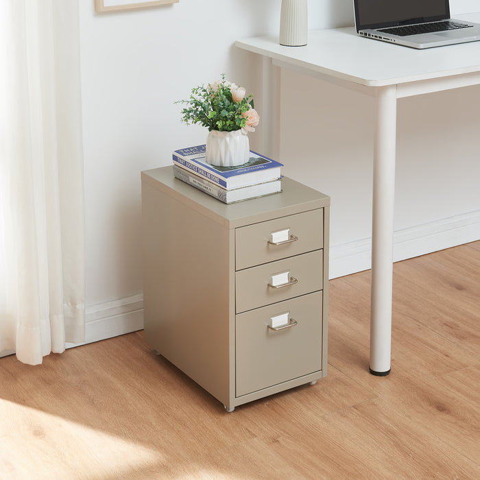 Cassettiera Kökar in Acciaio Mobile Archivio con 3 Cassetti e Rotelle - Color Cammello [en.casa]