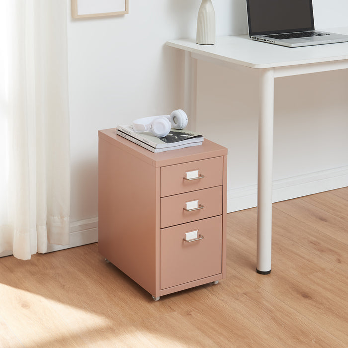 Cassettiera Kökar in Acciaio Mobile Archivio con 3 Cassetti e Rotelle - Marrone Chiaro [en.casa]