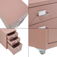 Cassettiera Kökar in Acciaio Mobile Archivio con 3 Cassetti e Rotelle - Marrone Chiaro [en.casa]