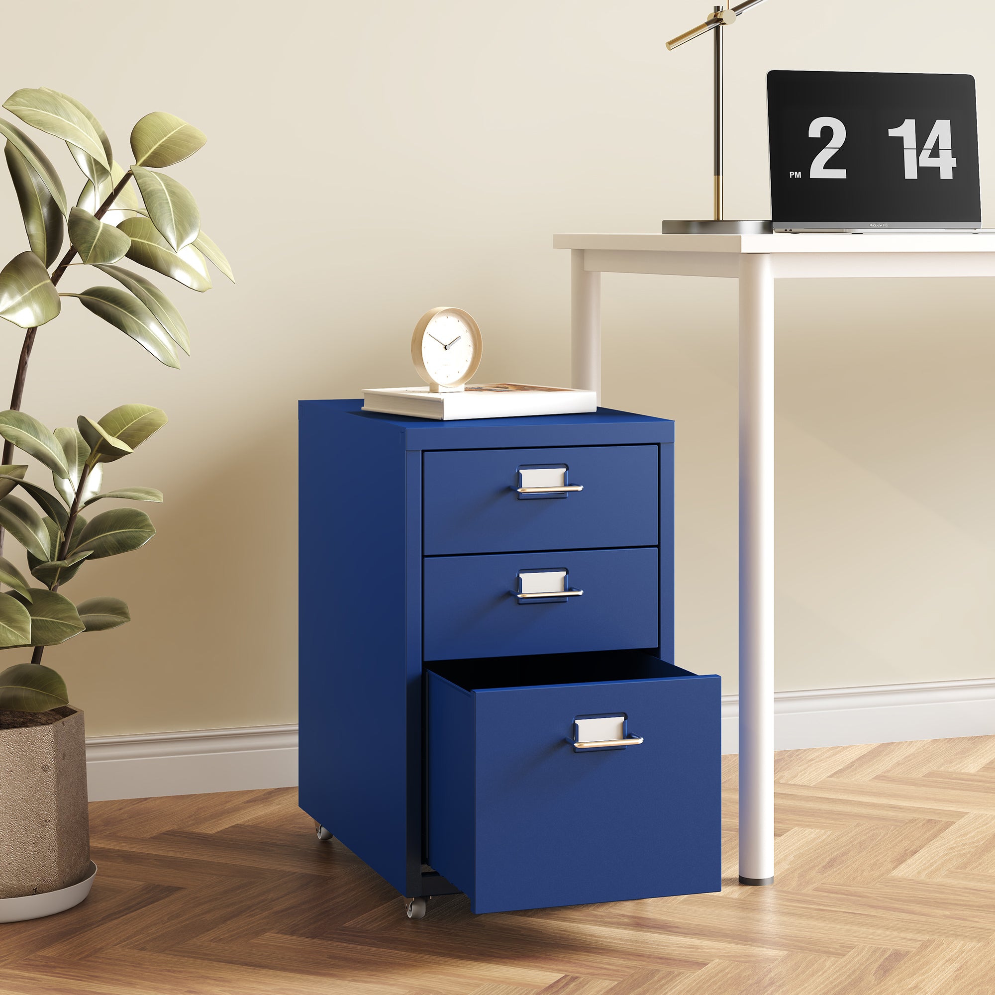 Cassettiera Kökar in Acciaio Mobile Archivio con 3 Cassetti e Rotelle - Blu [en.casa]