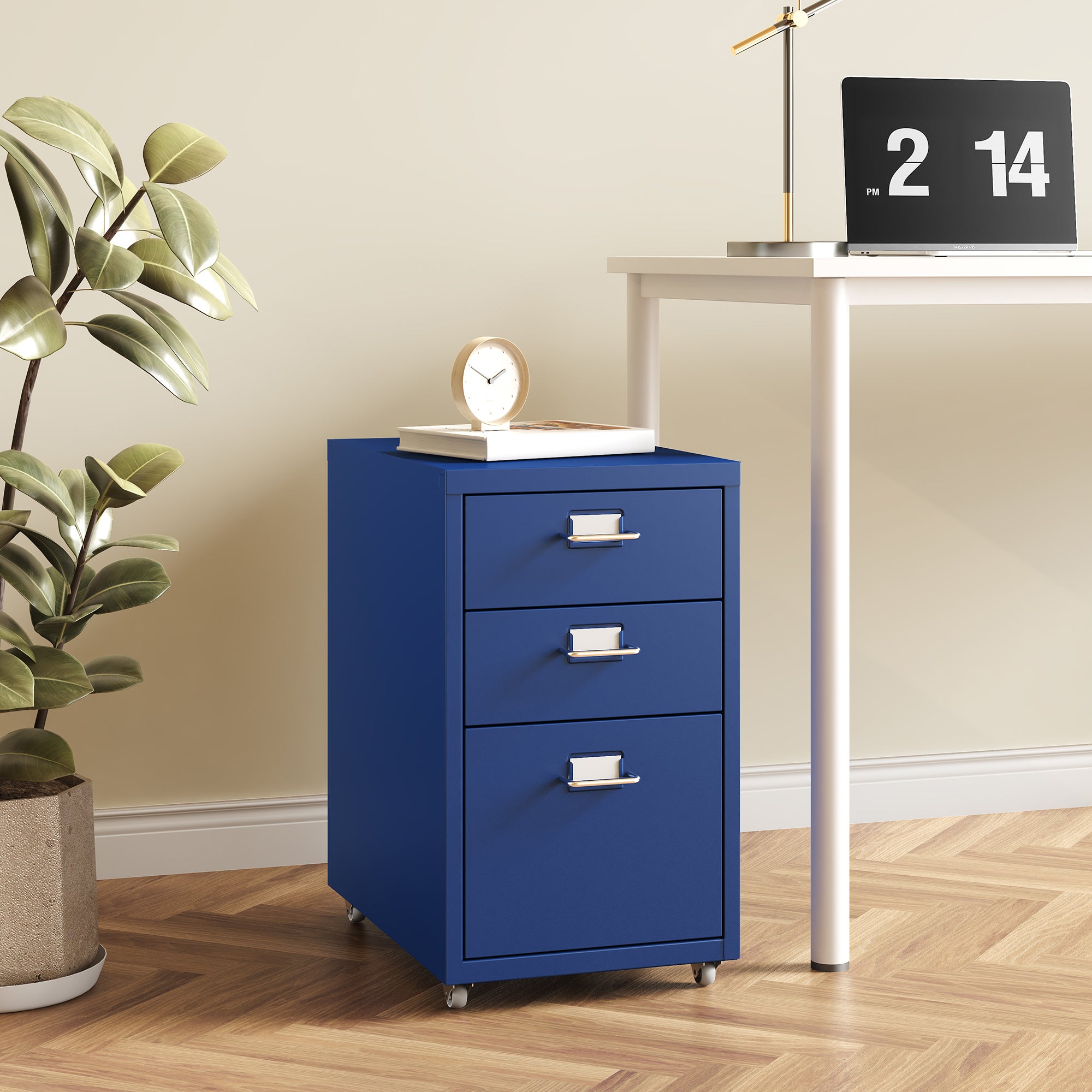 Cassettiera Kökar in Acciaio Mobile Archivio con 3 Cassetti e Rotelle - Blu [en.casa]