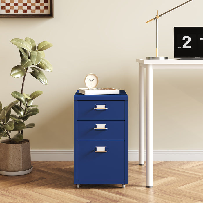 Cassettiera Kökar in Acciaio Mobile Archivio con 3 Cassetti e Rotelle - Blu [en.casa]