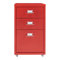 Cassettiera Kökar in Acciaio Mobile Archivio con 3 Cassetti e Rotelle - Rosso [en.casa]