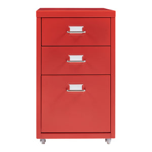 Cassettiera Kökar in Acciaio Mobile Archivio con 3 Cassetti e Rotelle - Rosso [en.casa]