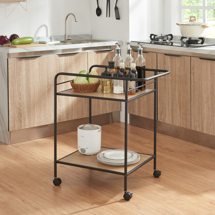 Carrello di Servizio Hole Portavivande con 2 Ripiani 72 x 62 x 45 cm Nero / Effetto Rovere [en.casa]