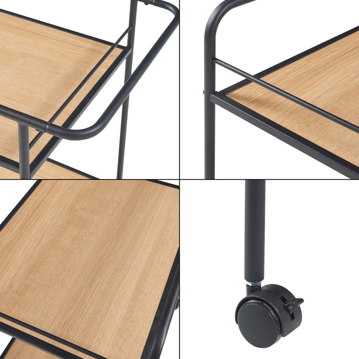 Carrello di Servizio Hole Portavivande con 2 Ripiani 72 x 62 x 45 cm Nero / Effetto Rovere [en.casa]