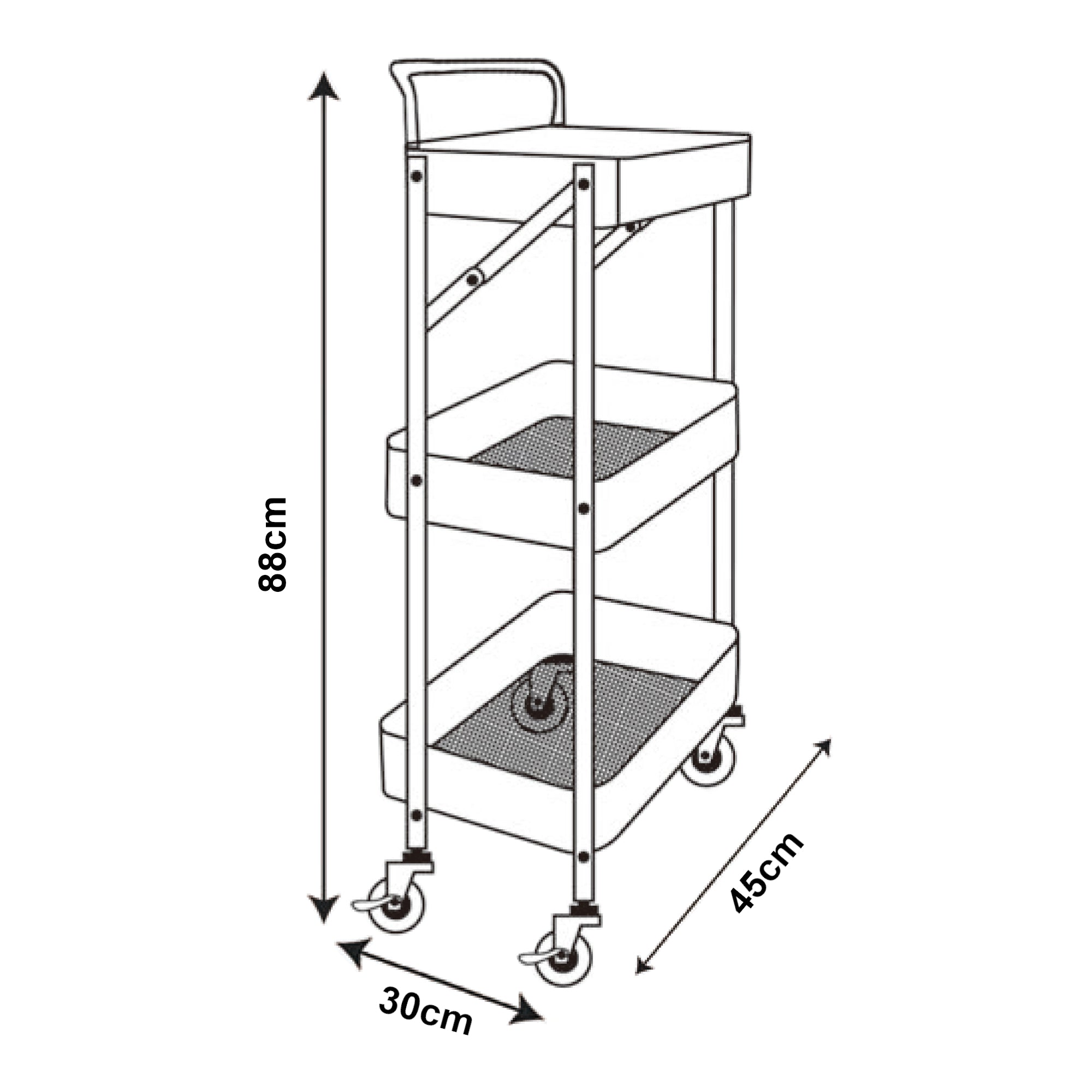 Carrello di Servizio Vörå con 3 Contenitori Telaio Pieghevole - Nero [en.casa]