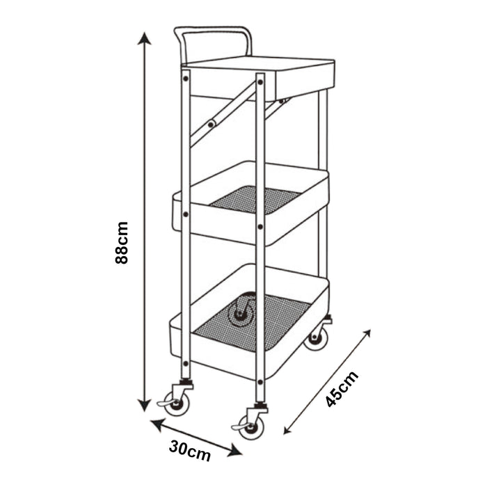 Carrello di Servizio Vörå con 3 Contenitori Telaio Pieghevole - Nero [en.casa]