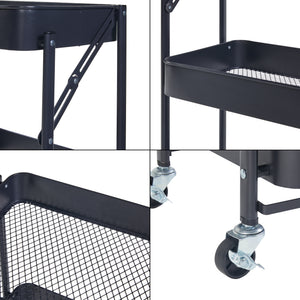 Carrello di Servizio Vörå con 3 Contenitori Telaio Pieghevole - Nero [en.casa]