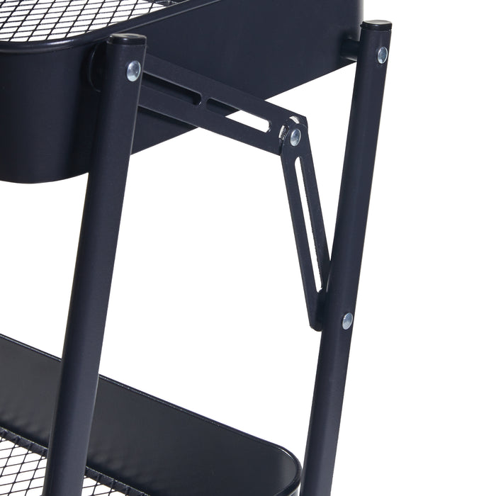 Carrello di Servizio Vörå con 3 Contenitori Telaio Pieghevole - Nero [en.casa]