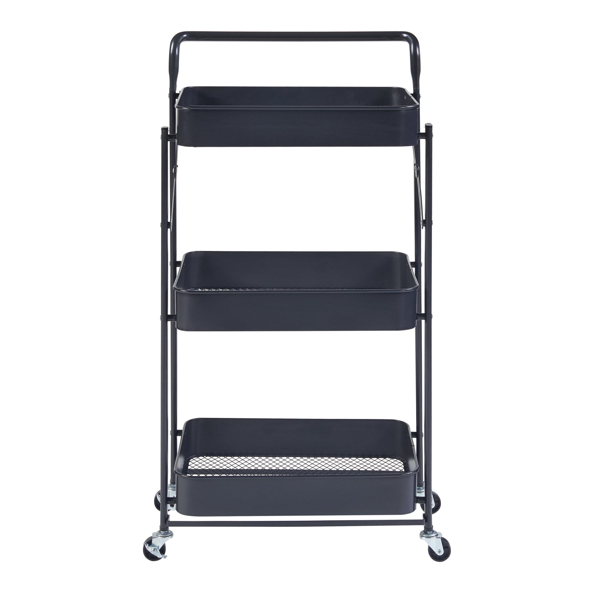 Carrello di Servizio Vörå con 3 Contenitori Telaio Pieghevole - Nero [en.casa]