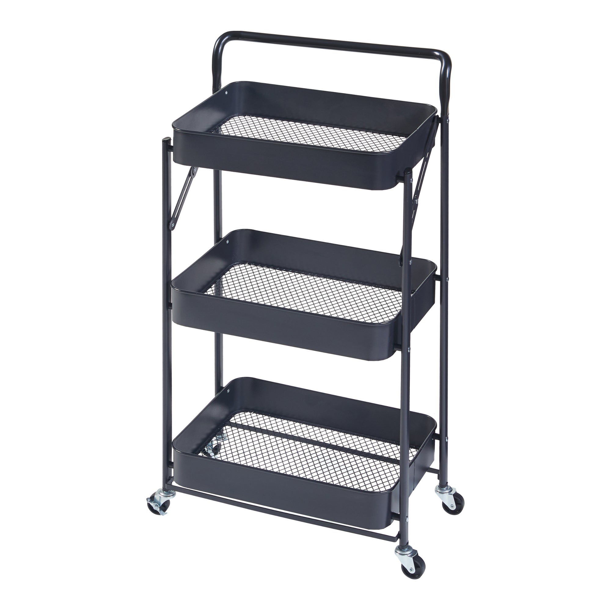 Carrello di Servizio Vörå con 3 Contenitori Telaio Pieghevole - Nero [en.casa]