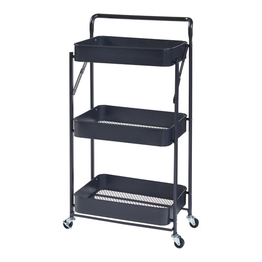 Carrello di Servizio Vörå con 3 Contenitori Telaio Pieghevole - Nero [en.casa]