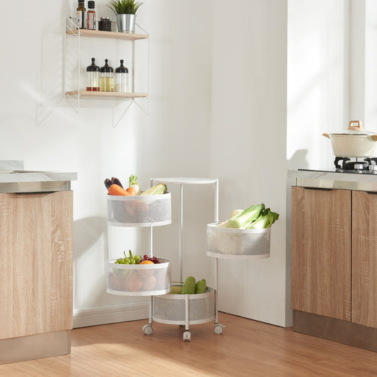 Carrello da Stoccaggio Steigen con 4 Cestelli Girevoli in Acciaio Bianco [en.casa]