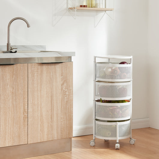 Carrello da Stoccaggio Steigen con 4 Cestelli Girevoli in Acciaio Bianco [en.casa]