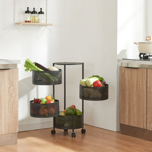 Carrello da Stoccaggio Steigen con 4 Cestelli Girevoli in Acciaio Nero [en.casa]