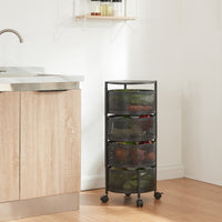 Carrello da Stoccaggio Steigen con 4 Cestelli Girevoli in Acciaio Nero [en.casa]