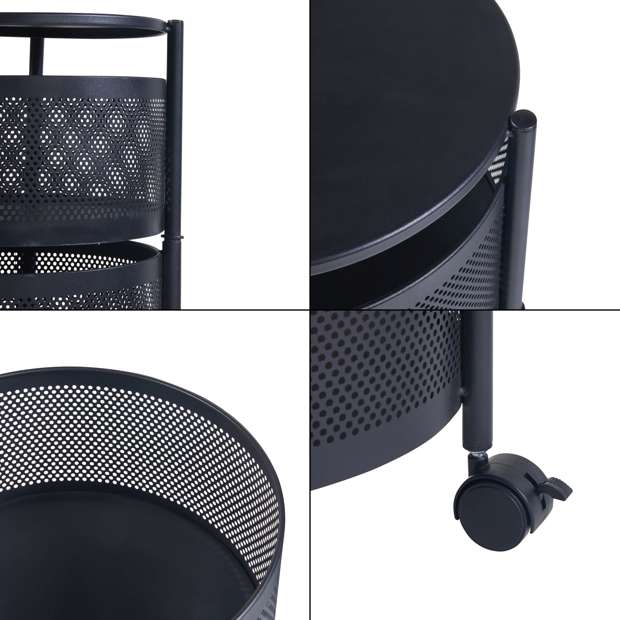 Carrello da Stoccaggio Steigen con 4 Cestelli Girevoli in Acciaio Nero [en.casa]