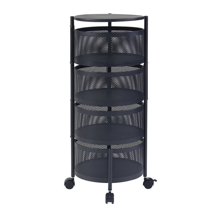 Carrello da Stoccaggio Steigen con 4 Cestelli Girevoli in Acciaio Nero [en.casa]