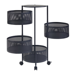 Carrello da Stoccaggio Steigen con 4 Cestelli Girevoli in Acciaio Nero [en.casa]