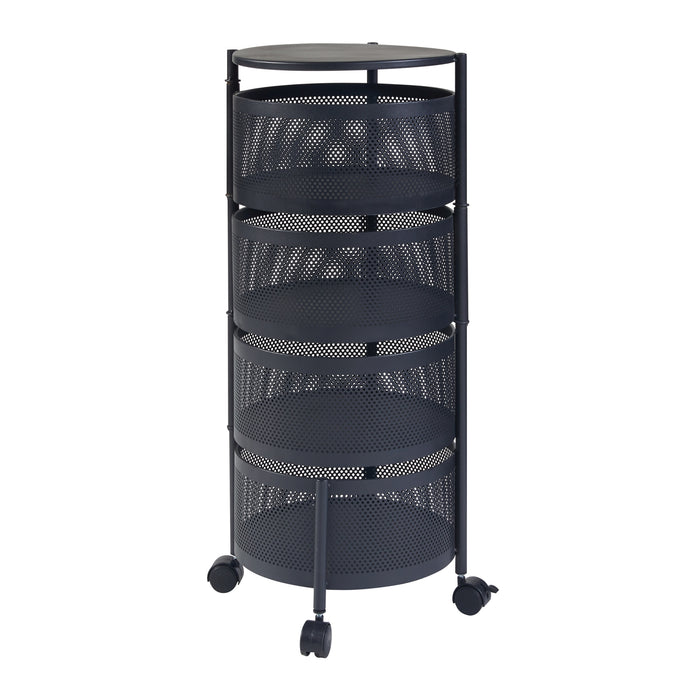 Carrello da Stoccaggio Steigen con 4 Cestelli Girevoli in Acciaio Nero [en.casa]