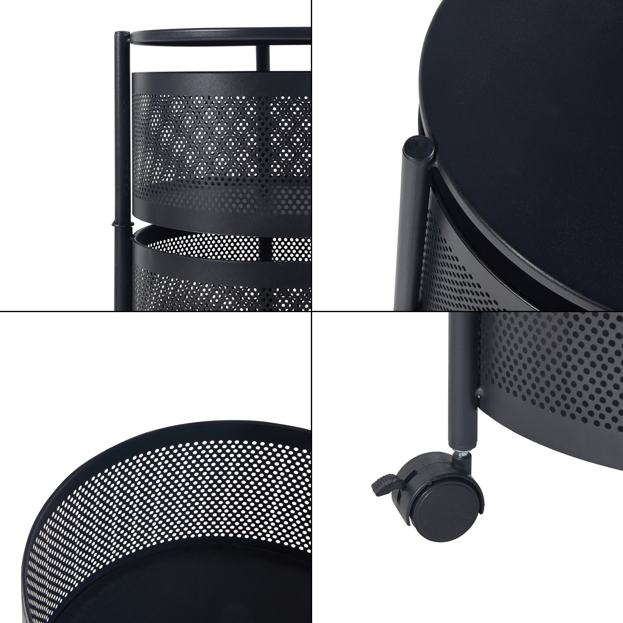 Carrello da Stoccaggio Steigen con 5 Cestelli Girevoli in Acciaio Nero [en.casa]