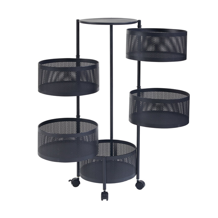 Carrello da Stoccaggio Steigen con 5 Cestelli Girevoli in Acciaio Nero [en.casa]
