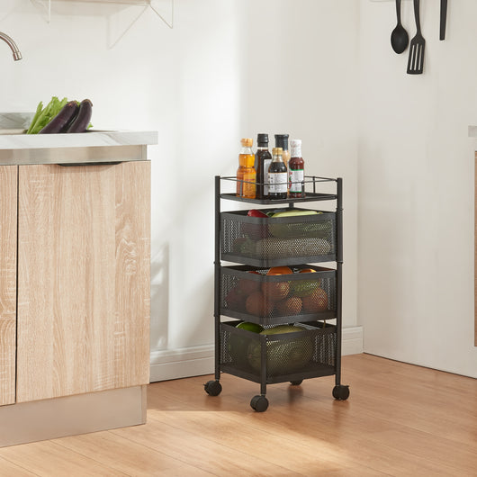 Carrello da Stoccaggio Sunndal in Acciaio con 3 Cestelli Girevoli - Nero [en.casa]