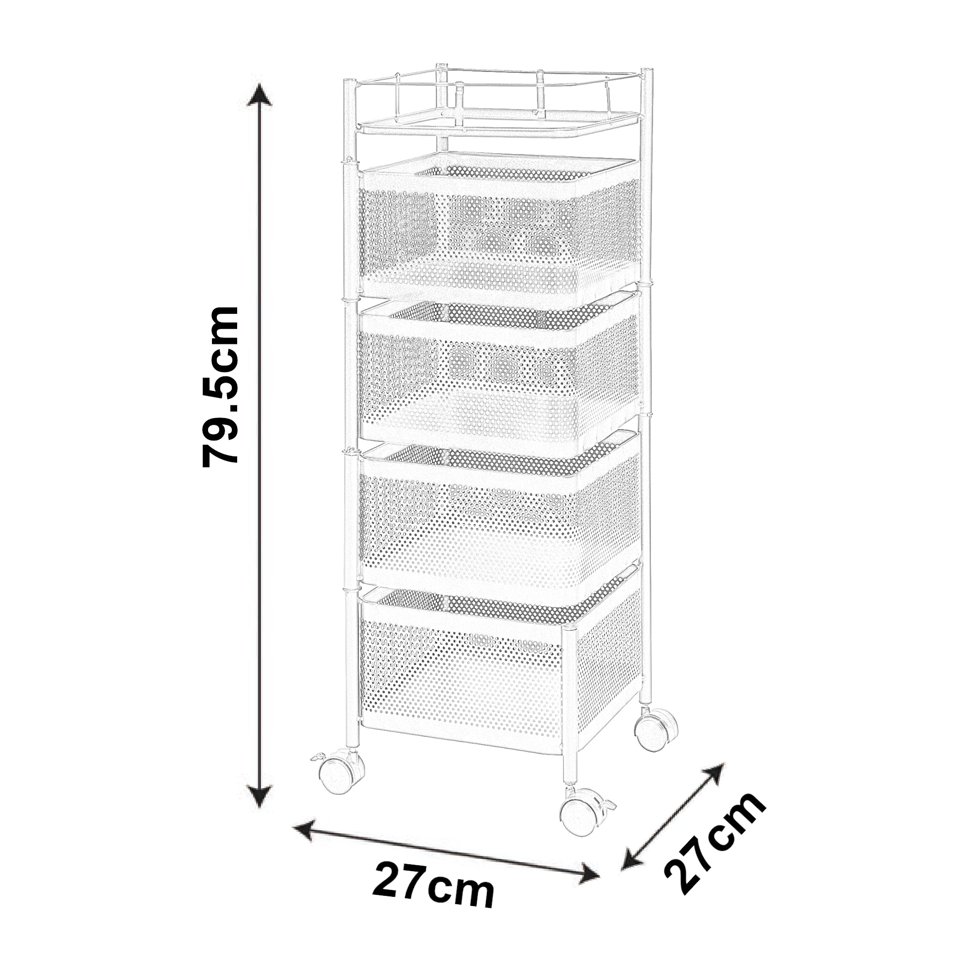 Carrello da Stoccaggio Sunndal in Acciaio con 4 Cestelli Girevoli - Nero [en.casa]