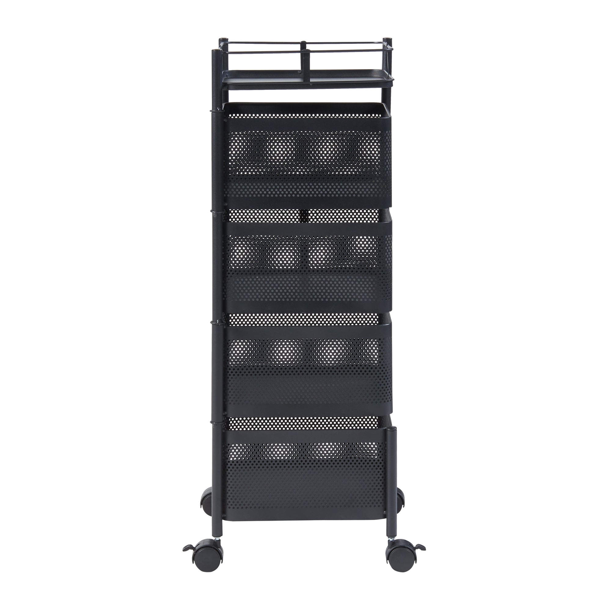 Carrello da Stoccaggio Sunndal in Acciaio con 4 Cestelli Girevoli - Nero [en.casa]