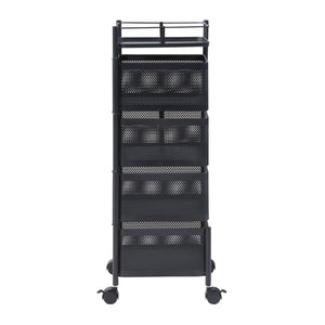 Carrello da Stoccaggio Sunndal in Acciaio con 4 Cestelli Girevoli - Nero [en.casa]