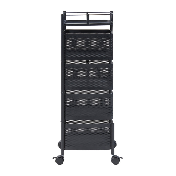 Carrello da Stoccaggio Sunndal in Acciaio con 4 Cestelli Girevoli - Nero [en.casa]