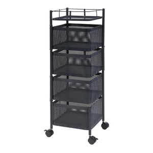 Carrello da Stoccaggio Sunndal in Acciaio con 4 Cestelli Girevoli - Nero [en.casa]