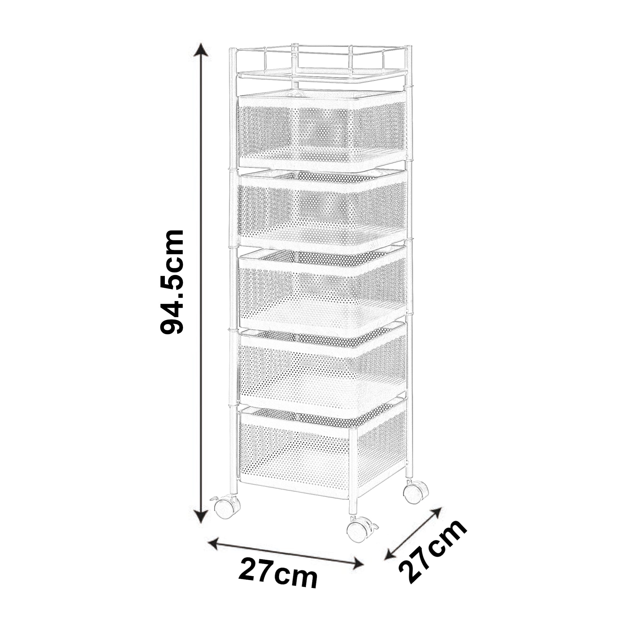 Carrello da Stoccaggio Sunndal in Acciaio con 5 Cestelli Girevoli - Nero [en.casa]