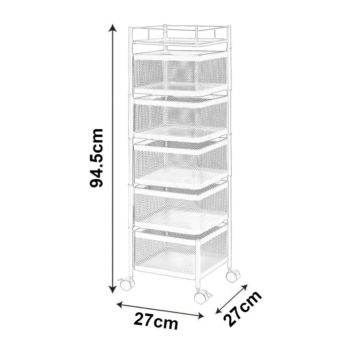 Carrello da Stoccaggio Sunndal in Acciaio con 5 Cestelli Girevoli - Nero [en.casa]