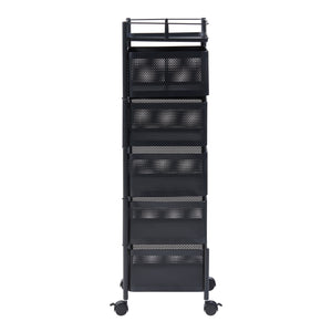 Carrello da Stoccaggio Sunndal in Acciaio con 5 Cestelli Girevoli - Nero [en.casa]