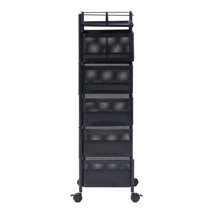 Carrello da Stoccaggio Sunndal in Acciaio con 5 Cestelli Girevoli - Nero [en.casa]