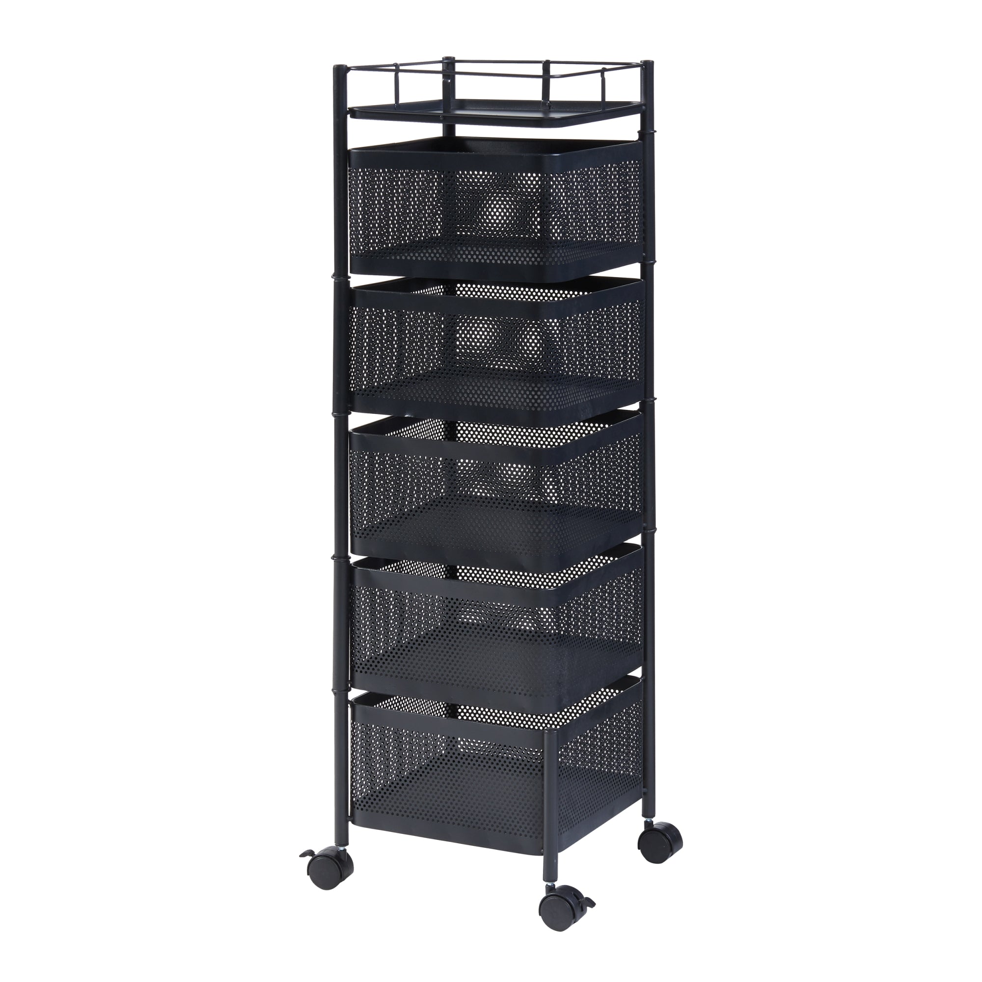 Carrello da Stoccaggio Sunndal in Acciaio con 5 Cestelli Girevoli - Nero [en.casa]