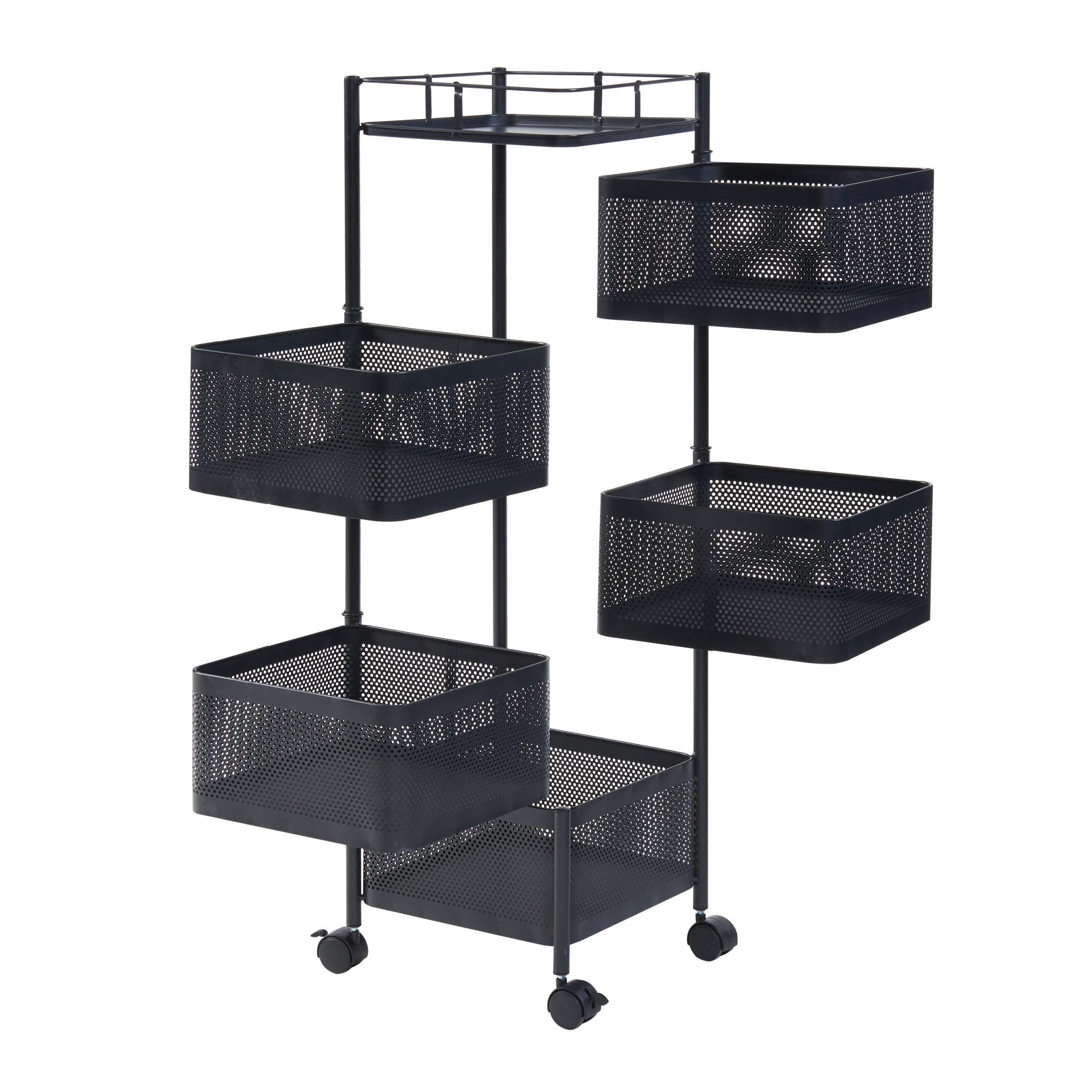 Carrello da Stoccaggio Sunndal in Acciaio con 5 Cestelli Girevoli - Nero [en.casa]
