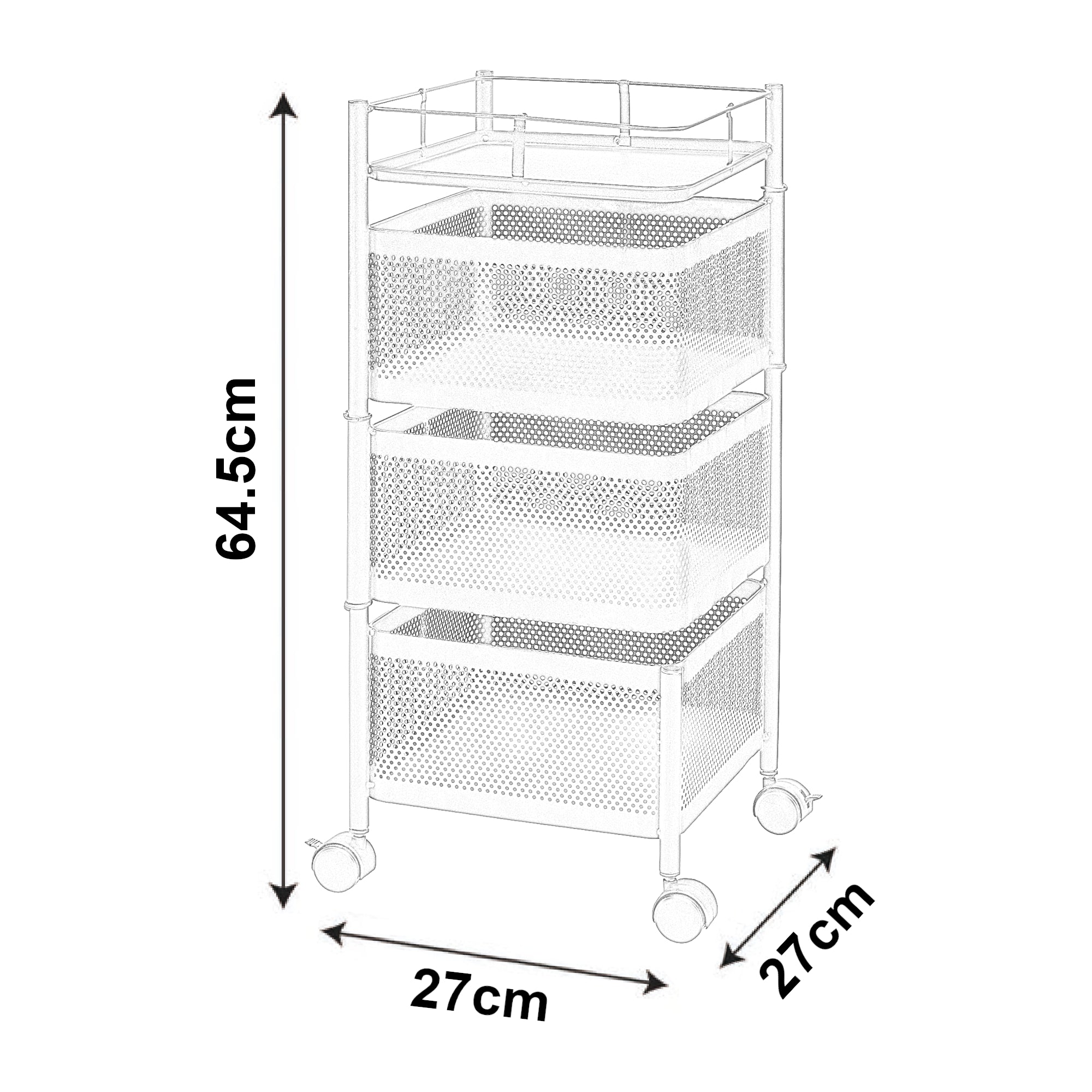 Carrello da Stoccaggio Sunndal in Acciaio con 3 Cestelli Girevoli - Bianco [en.casa]