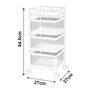 Carrello da Stoccaggio Sunndal in Acciaio con 3 Cestelli Girevoli - Bianco [en.casa]
