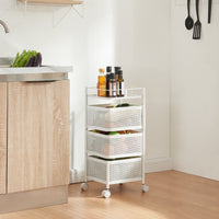 Carrello da Stoccaggio Sunndal in Acciaio con 3 Cestelli Girevoli - Bianco [en.casa]