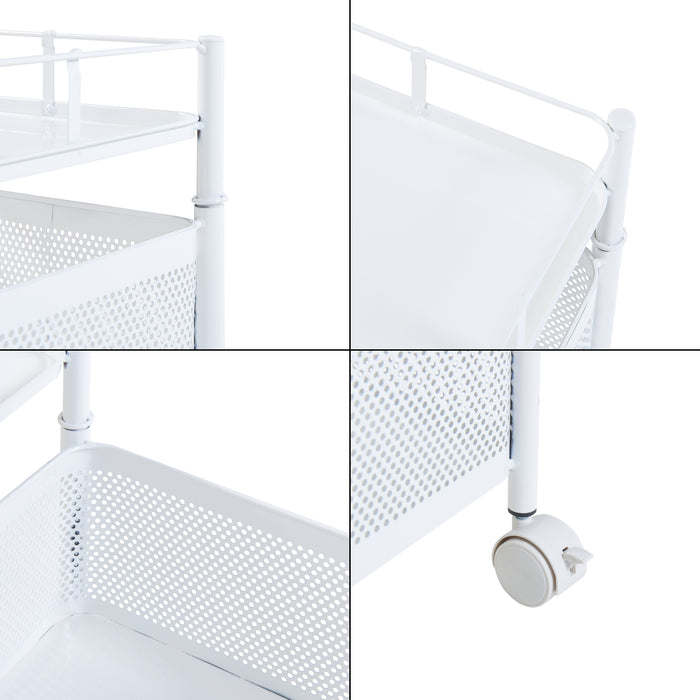 Carrello da Stoccaggio Sunndal in Acciaio con 3 Cestelli Girevoli - Bianco [en.casa]