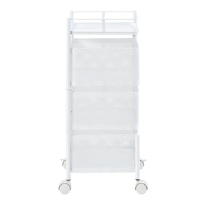 Carrello da Stoccaggio Sunndal in Acciaio con 3 Cestelli Girevoli - Bianco [en.casa]