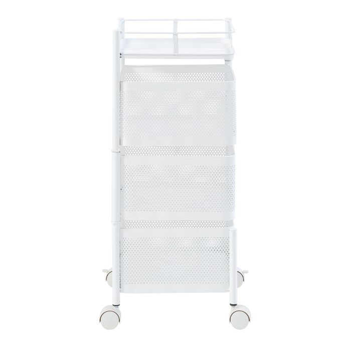 Carrello da Stoccaggio Sunndal in Acciaio con 3 Cestelli Girevoli - Bianco [en.casa]