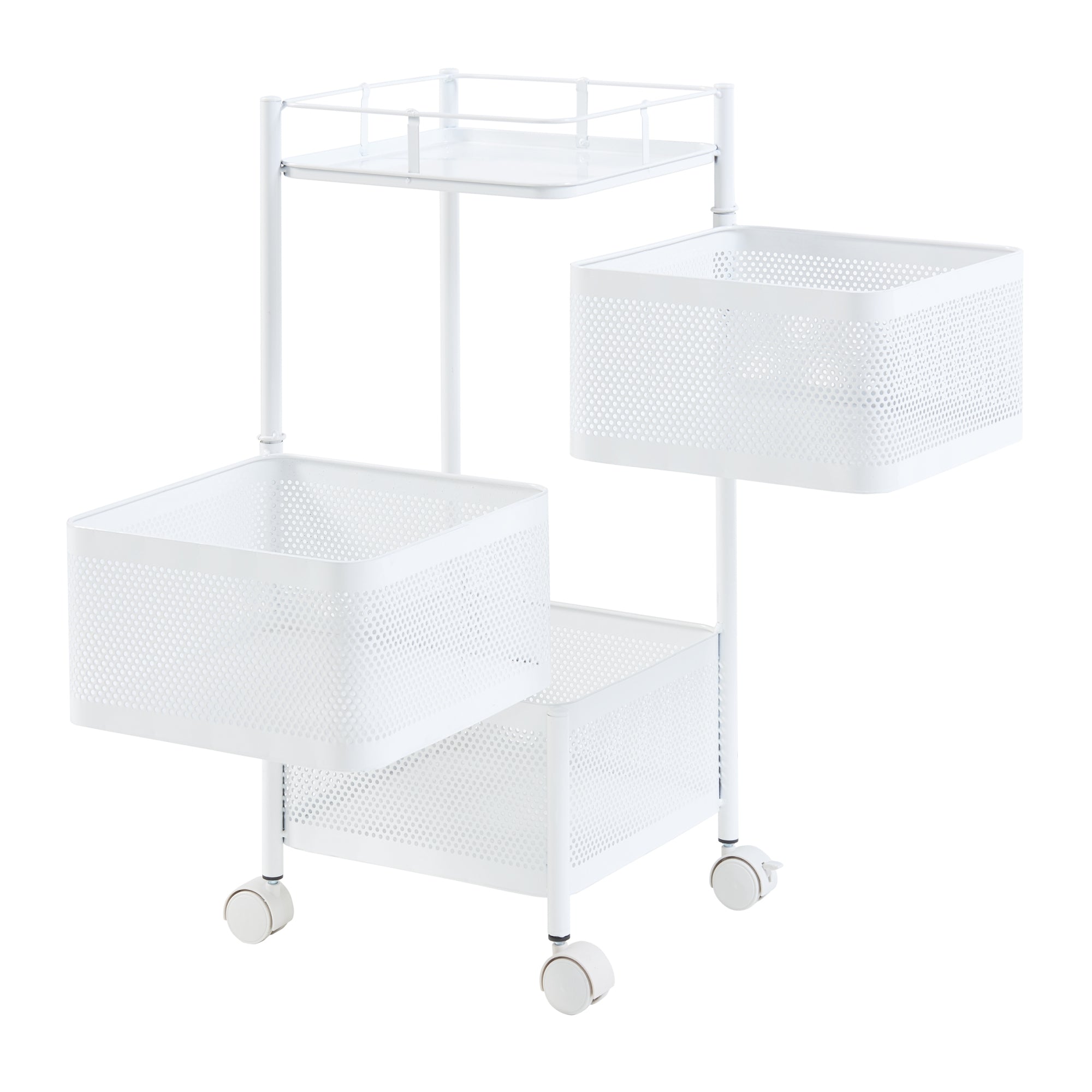 Carrello da Stoccaggio Sunndal in Acciaio con 3 Cestelli Girevoli - Bianco [en.casa]