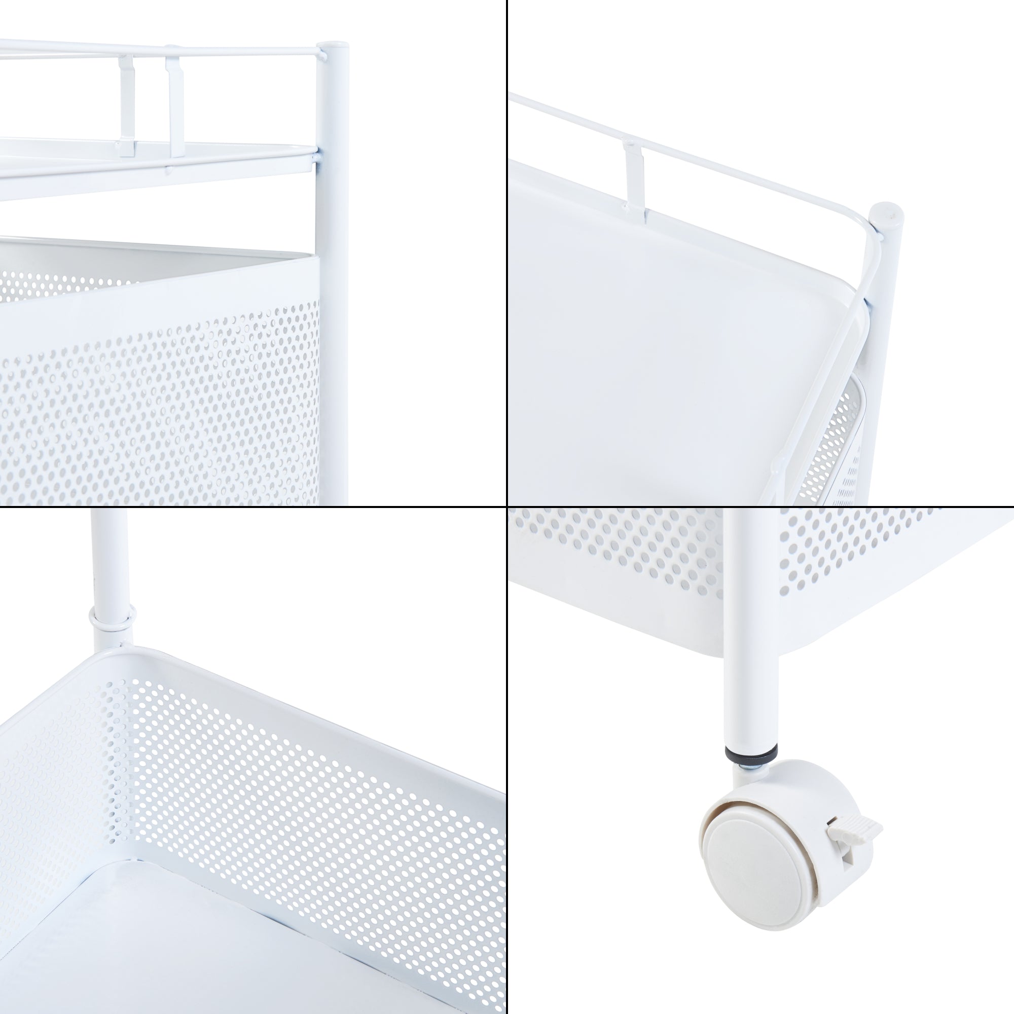 Carrello da Stoccaggio Sunndal in Acciaio con 4 Cestelli Girevoli - Bianco [en.casa]