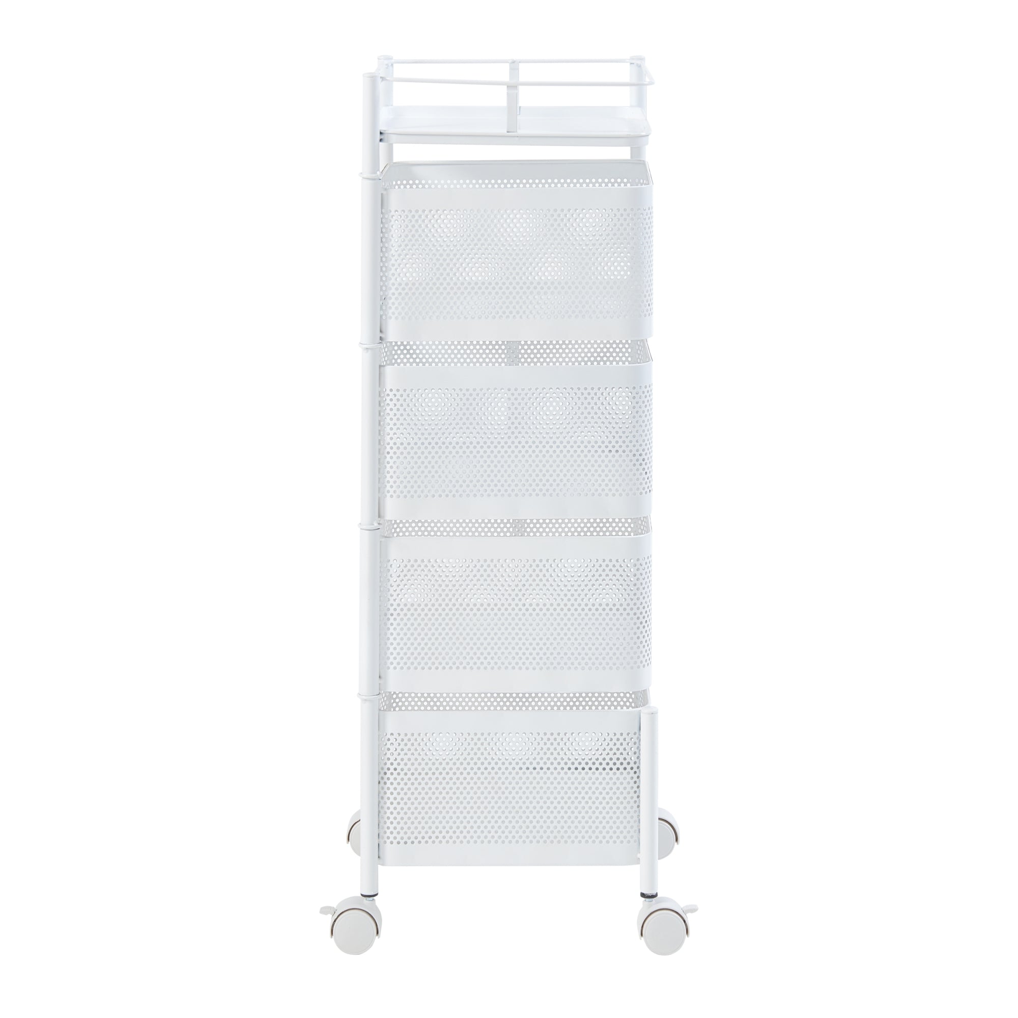 Carrello da Stoccaggio Sunndal in Acciaio con 4 Cestelli Girevoli - Bianco [en.casa]